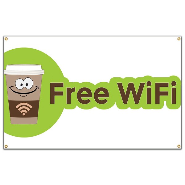 Signmission Free Wifi Banner Heavy Duty 13 Oz Vinyl with Grommets Single Sided B-60 Free Wifi - main